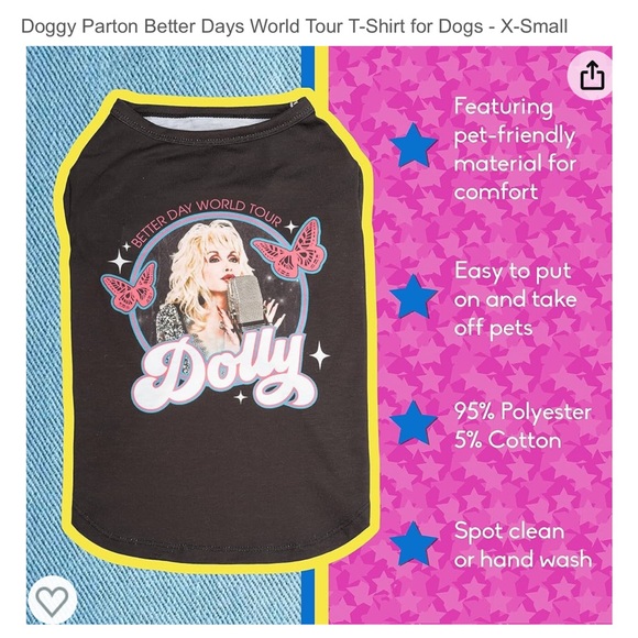 Dolly Parton Doggy Parton "Better Day World Tour" T-shirt for Dogs Size XS NWT - Picture 5 of 10